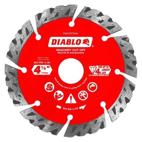 Diablo 4-1/2" Diamond Segmented Turbo Cut-Off Discs for Masonry DMADST0450